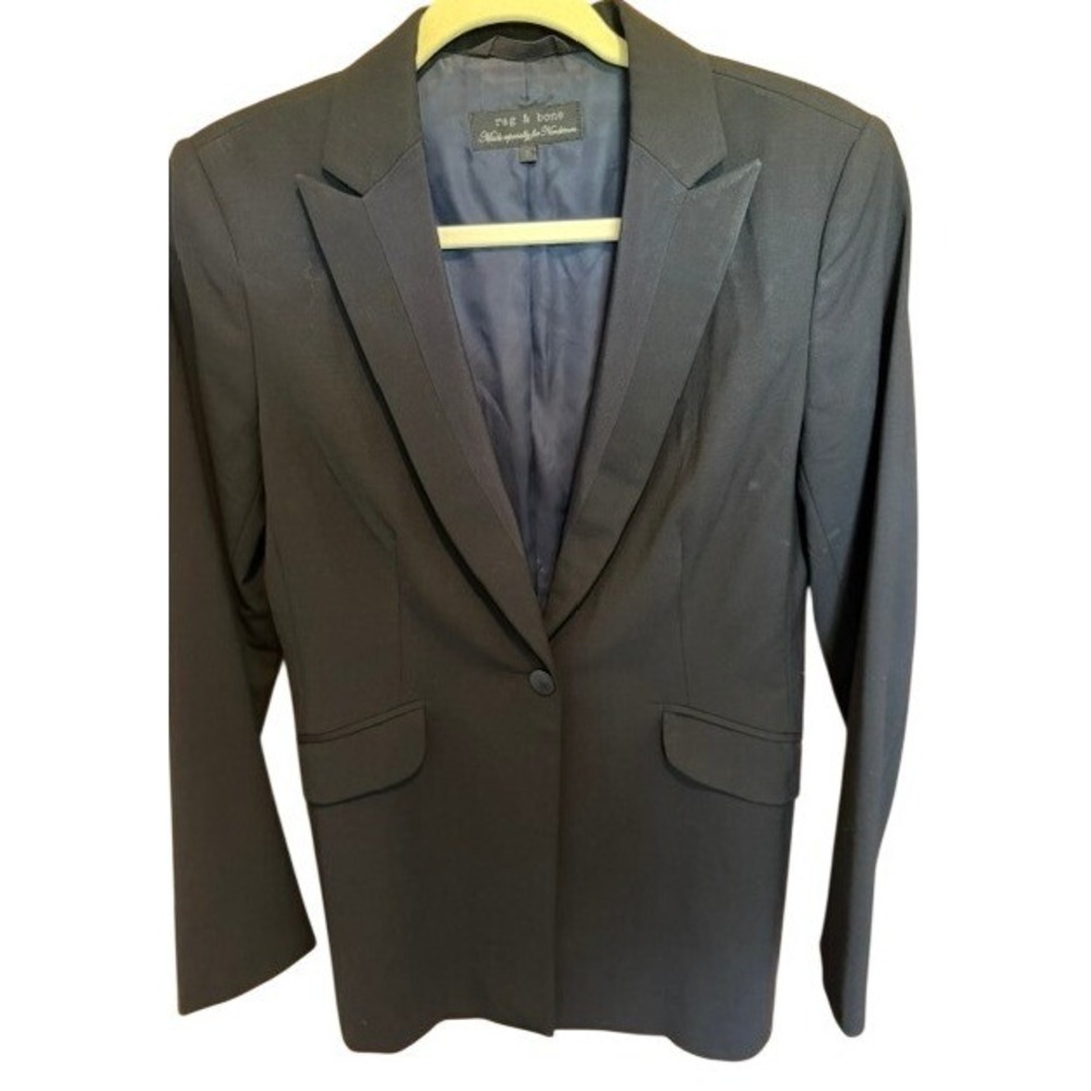 Rag & Bone Black Wool Blend Single Button Blazer Jacket Size 2 Made in USA